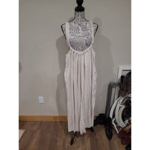 HYFVE boho festival tan Linen blend suspener pants pockets Women SZ M lagonlook